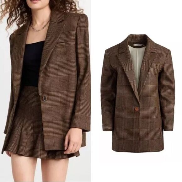 ALICE + OLIVIA Colley Check Houndstooth blazer in camel/black - Picture 1 of 12